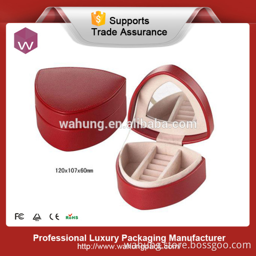 Heart shaped red leather gift jewelry box with mirror